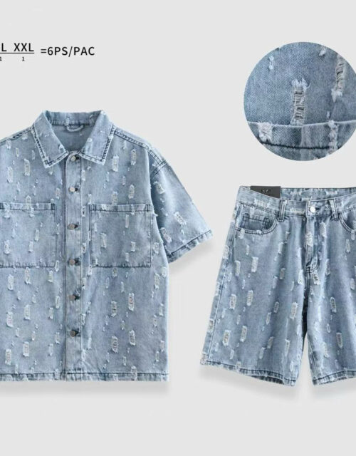 Coordinato in jeans corto camicia e Bermuda
