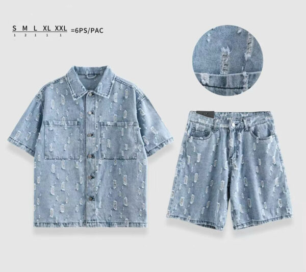 Coordinato in jeans corto camicia e Bermuda